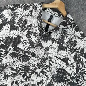 Lululemon Alltown Hawaiian Shirt Mens Large Black White Floral Leaf Button